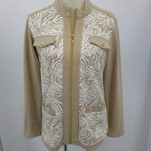 Susan Graver Size Small Jacket Blazer Beige Ivory Animal Print Full Zip Soft